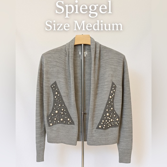 Spiegel Gray Wool Blend Pearl Embellished Cardigan – Size Medium STUNNING - Picture 2 of 12